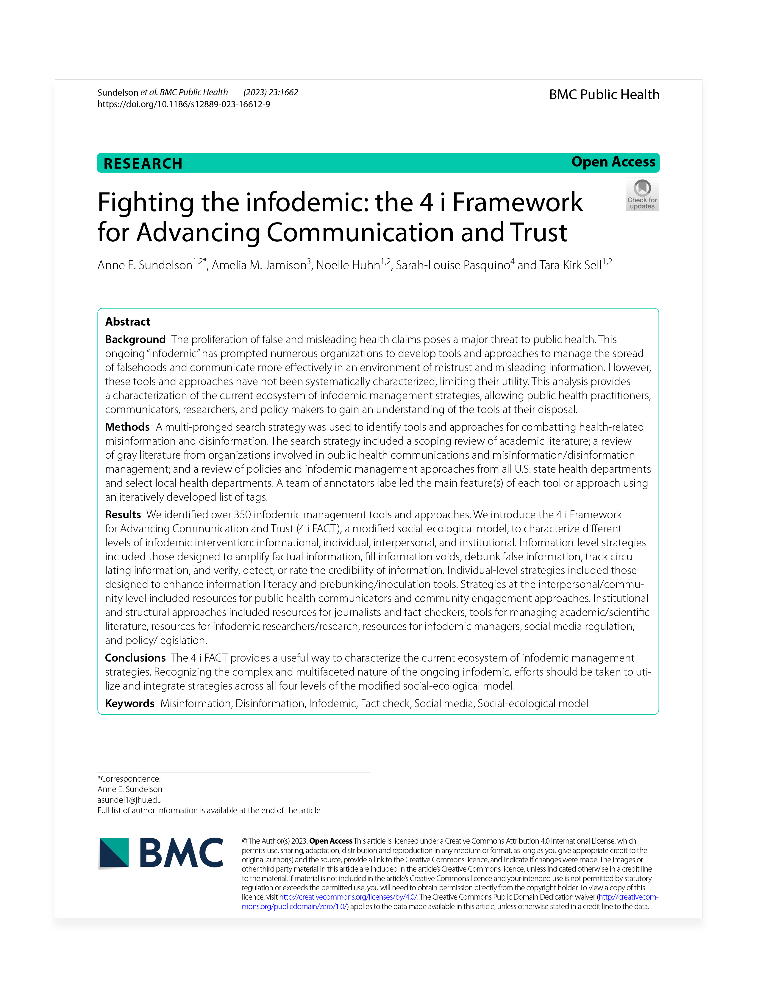 Fighting the infodemic: the 4 i Framework for Advancing Communication and Trust, screenshot Fighting the infodemic: the 4 i Framework for Advancing Communication and Trust, screenshot