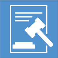 Other Policy & Legislative Priorities icon, white paper with a gavel on a sky blue background