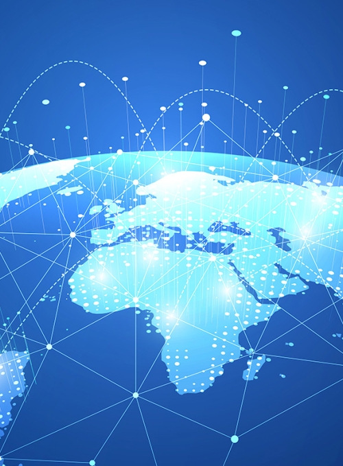 Global network connection. Big data analytics and business concept, world map point and line composition concept of global business, digital connection technology, e-commerce, social network. By yutthana