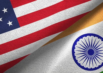 United States and India two flags textile cloth, fabric texture By Oleksii